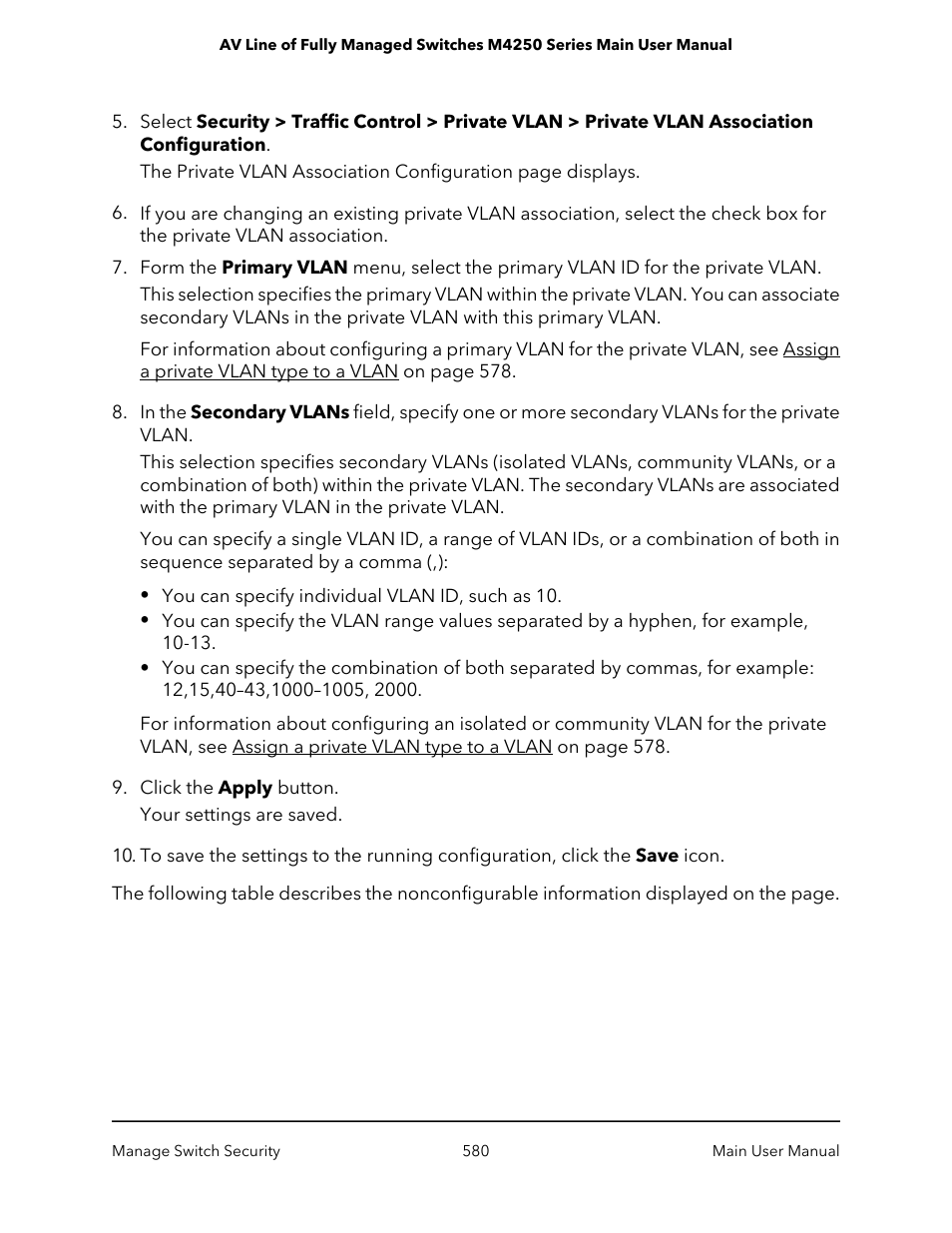 NETGEAR AV Line M4250 GSM4210PX 8-Port Gigabit PoE+ Compliant Managed AV Switch with SFP (220W) User Manual | Page 580 / 826