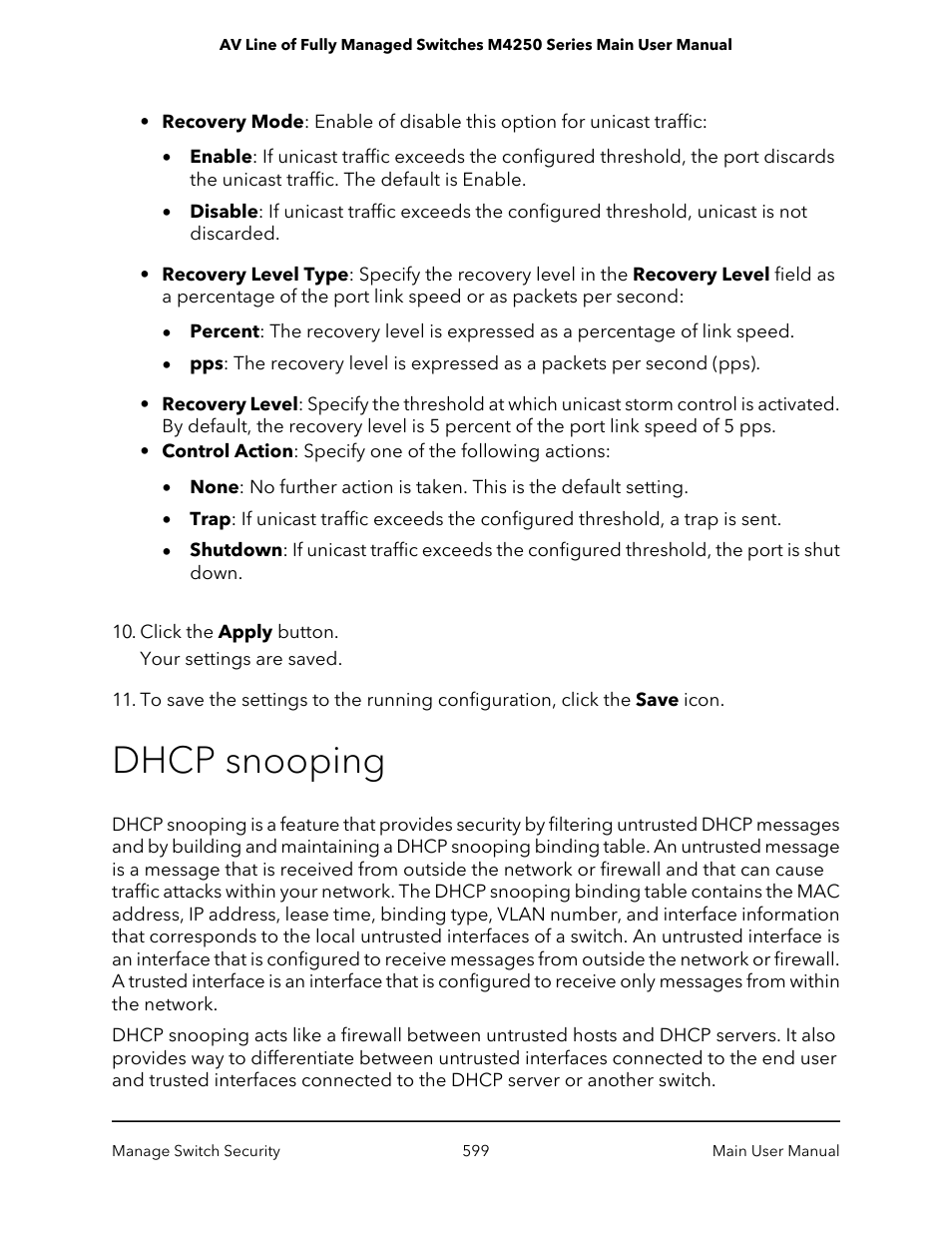 Dhcp snooping | NETGEAR AV Line M4250 GSM4210PX 8-Port Gigabit PoE+ Compliant Managed AV Switch with SFP (220W) User Manual | Page 599 / 826