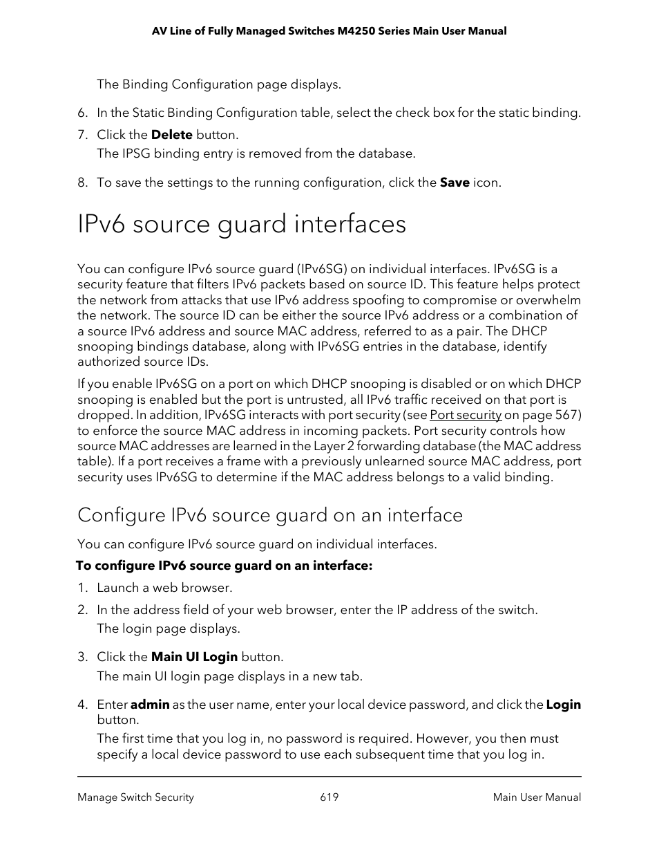 Ipv6 source guard interfaces, Configure ipv6 source guard on an interface | NETGEAR AV Line M4250 GSM4210PX 8-Port Gigabit PoE+ Compliant Managed AV Switch with SFP (220W) User Manual | Page 619 / 826