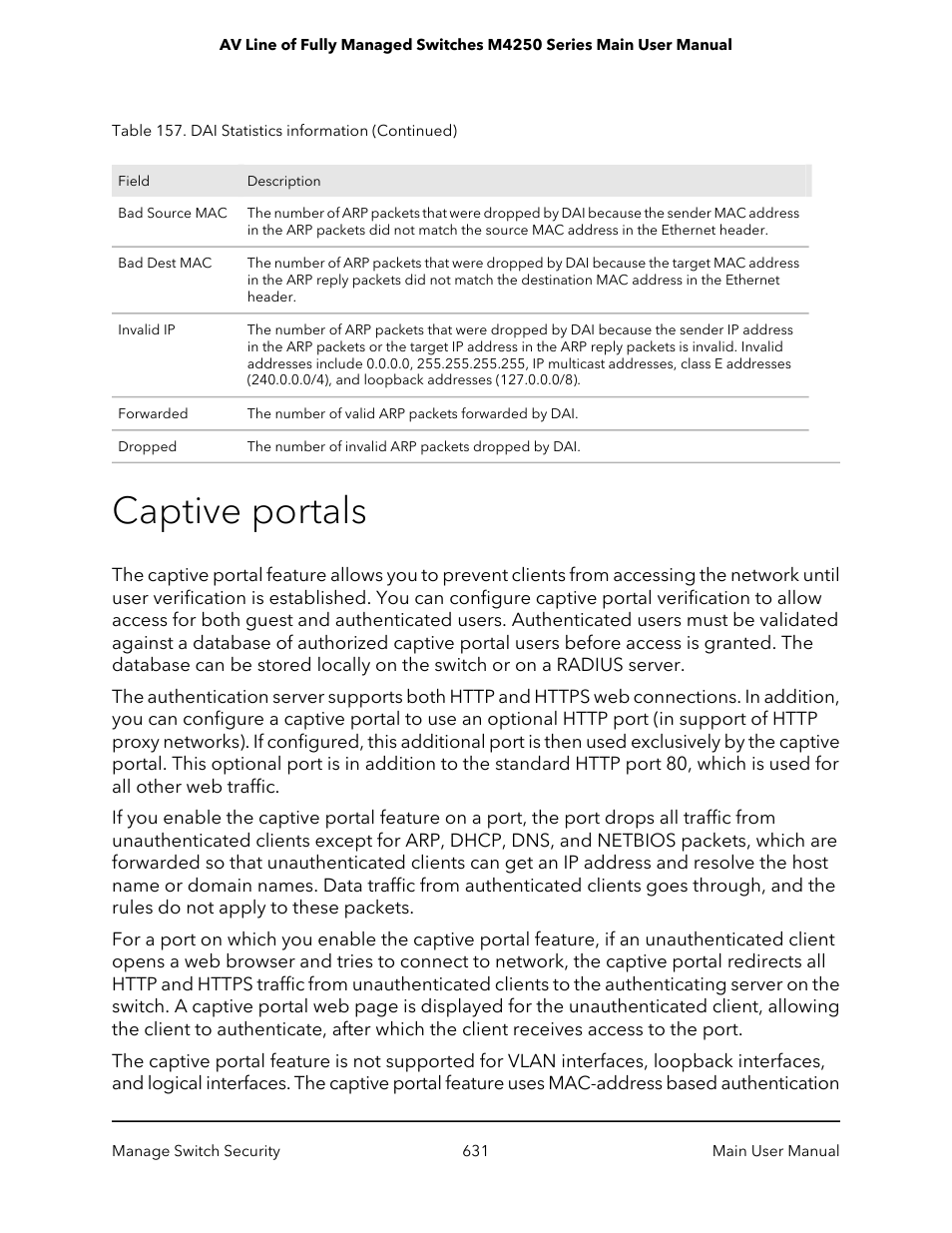 Captive portals | NETGEAR AV Line M4250 GSM4210PX 8-Port Gigabit PoE+ Compliant Managed AV Switch with SFP (220W) User Manual | Page 631 / 826