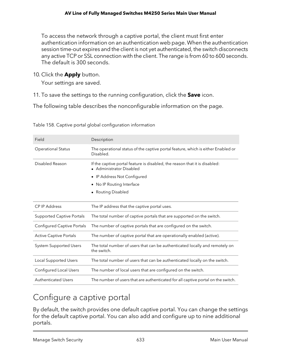 Configure a captive portal | NETGEAR AV Line M4250 GSM4210PX 8-Port Gigabit PoE+ Compliant Managed AV Switch with SFP (220W) User Manual | Page 633 / 826