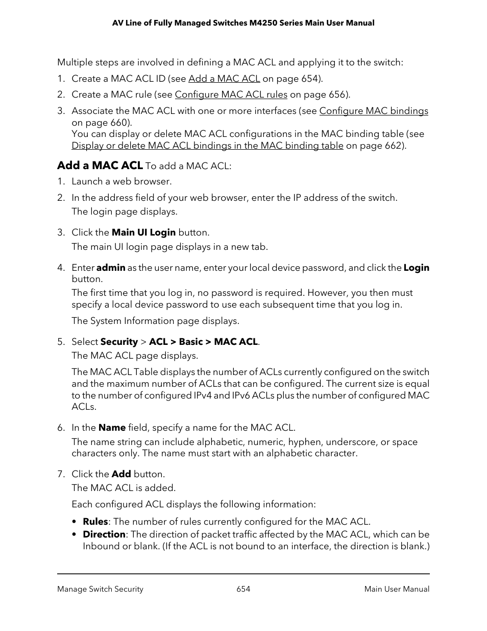 Add a mac acl | NETGEAR AV Line M4250 GSM4210PX 8-Port Gigabit PoE+ Compliant Managed AV Switch with SFP (220W) User Manual | Page 654 / 826