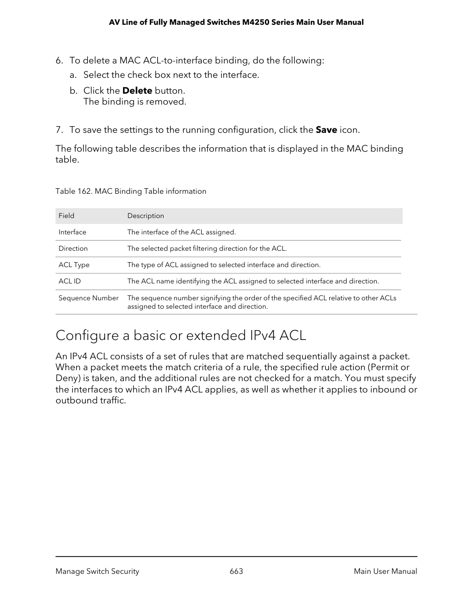 Configure a basic or extended ipv4 acl | NETGEAR AV Line M4250 GSM4210PX 8-Port Gigabit PoE+ Compliant Managed AV Switch with SFP (220W) User Manual | Page 663 / 826