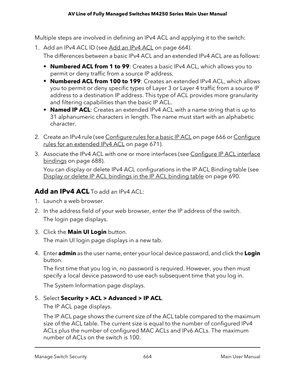 Add an ipv4 acl | NETGEAR AV Line M4250 GSM4210PX 8-Port Gigabit PoE+ Compliant Managed AV Switch with SFP (220W) User Manual | Page 664 / 826