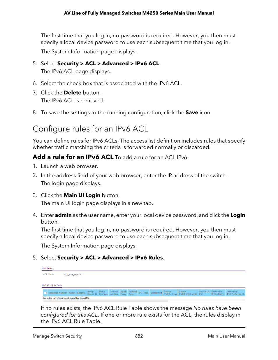 Configure rules for an ipv6 acl, Add a rule for an ipv6 acl | NETGEAR AV Line M4250 GSM4210PX 8-Port Gigabit PoE+ Compliant Managed AV Switch with SFP (220W) User Manual | Page 682 / 826