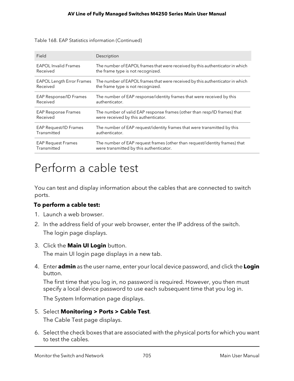 Perform a cable test | NETGEAR AV Line M4250 GSM4210PX 8-Port Gigabit PoE+ Compliant Managed AV Switch with SFP (220W) User Manual | Page 705 / 826