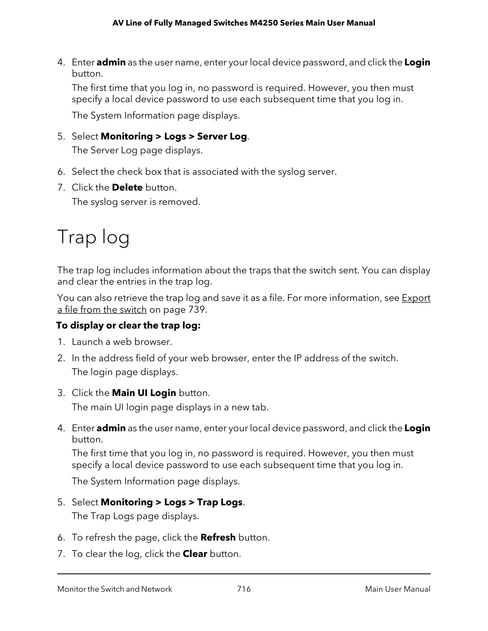 Trap log | NETGEAR AV Line M4250 GSM4210PX 8-Port Gigabit PoE+ Compliant Managed AV Switch with SFP (220W) User Manual | Page 716 / 826