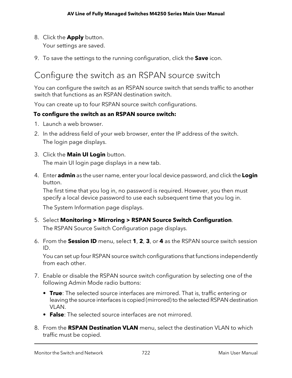 Configure the switch as an rspan source switch | NETGEAR AV Line M4250 GSM4210PX 8-Port Gigabit PoE+ Compliant Managed AV Switch with SFP (220W) User Manual | Page 722 / 826