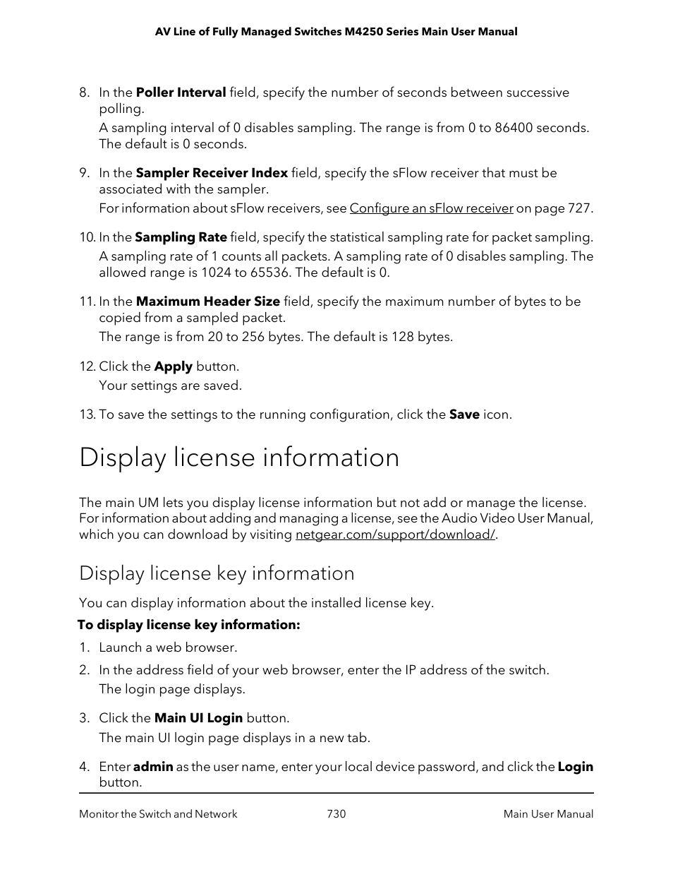 Display license information, Display license key information | NETGEAR AV Line M4250 GSM4210PX 8-Port Gigabit PoE+ Compliant Managed AV Switch with SFP (220W) User Manual | Page 730 / 826