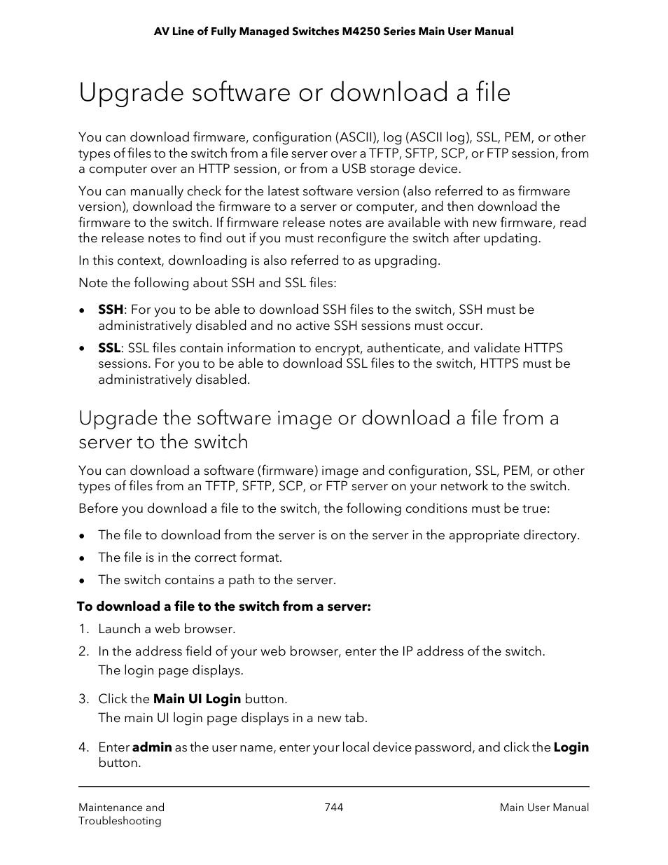 Upgrade software or download a file | NETGEAR AV Line M4250 GSM4210PX 8-Port Gigabit PoE+ Compliant Managed AV Switch with SFP (220W) User Manual | Page 744 / 826