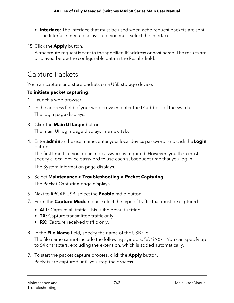 Capture packets | NETGEAR AV Line M4250 GSM4210PX 8-Port Gigabit PoE+ Compliant Managed AV Switch with SFP (220W) User Manual | Page 762 / 826