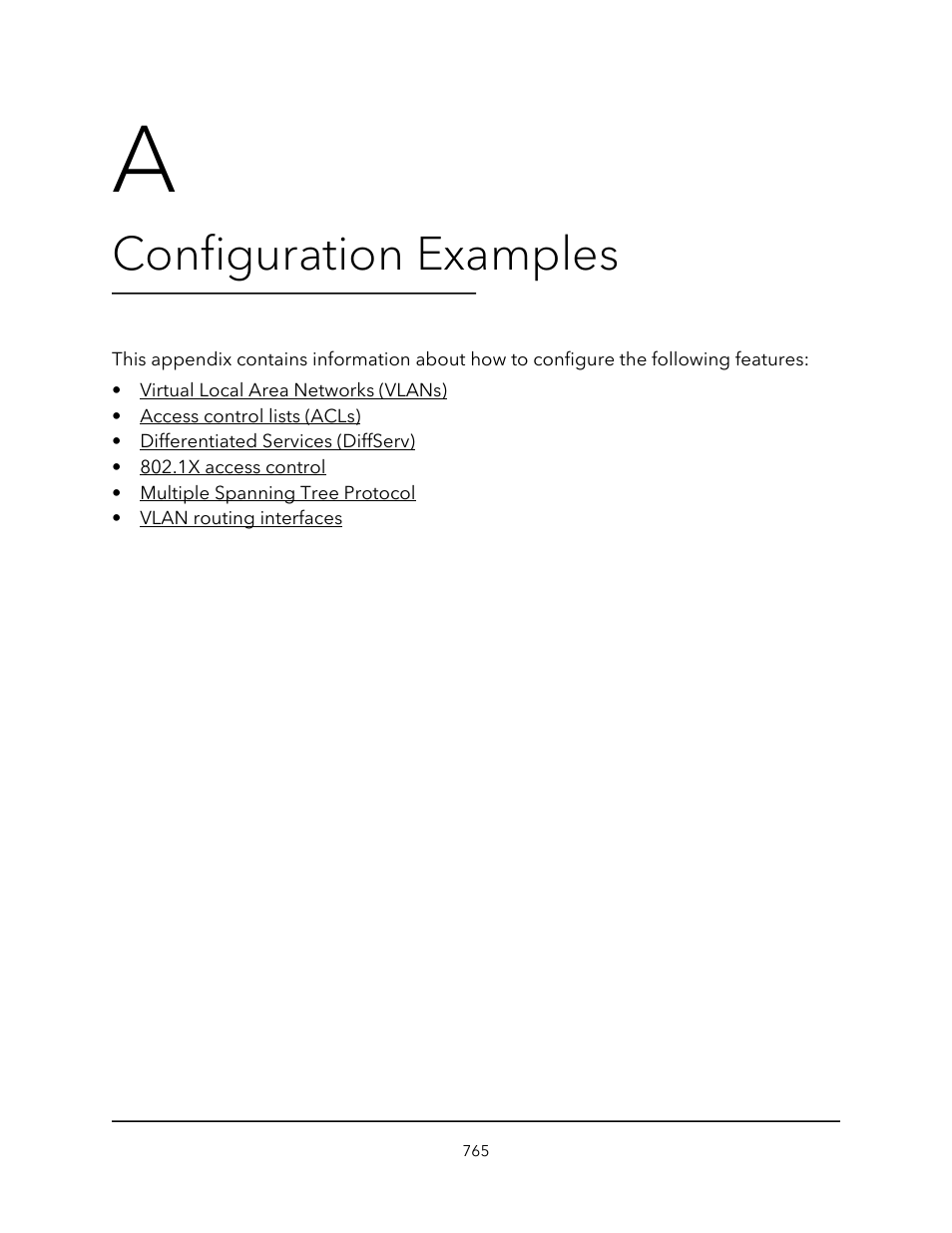 A. configuration examples, Appendix a configuration examples, Configuration examples | NETGEAR AV Line M4250 GSM4210PX 8-Port Gigabit PoE+ Compliant Managed AV Switch with SFP (220W) User Manual | Page 765 / 826