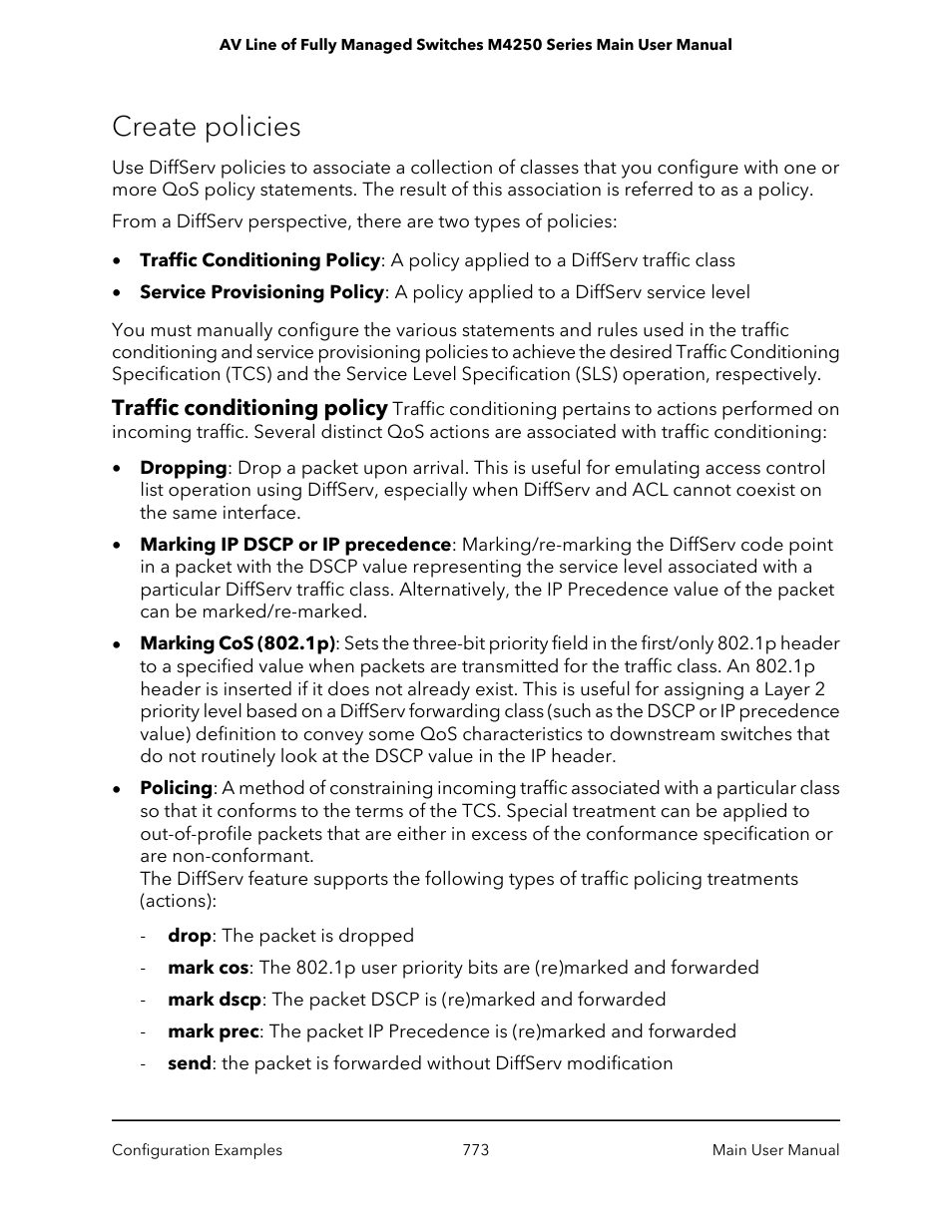 Create policies, Traffic conditioning policy | NETGEAR AV Line M4250 GSM4210PX 8-Port Gigabit PoE+ Compliant Managed AV Switch with SFP (220W) User Manual | Page 773 / 826