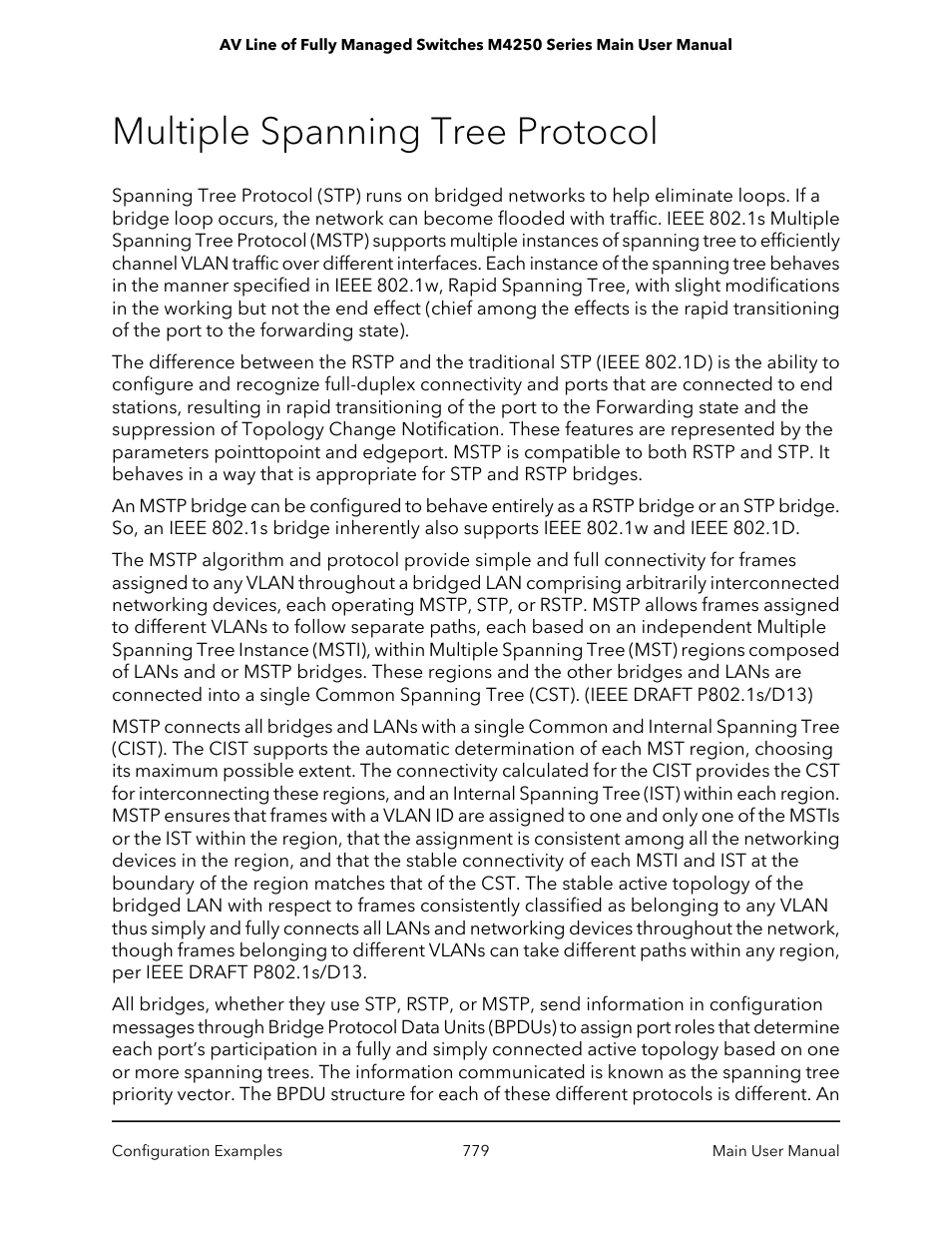 Multiple spanning tree protocol | NETGEAR AV Line M4250 GSM4210PX 8-Port Gigabit PoE+ Compliant Managed AV Switch with SFP (220W) User Manual | Page 779 / 826