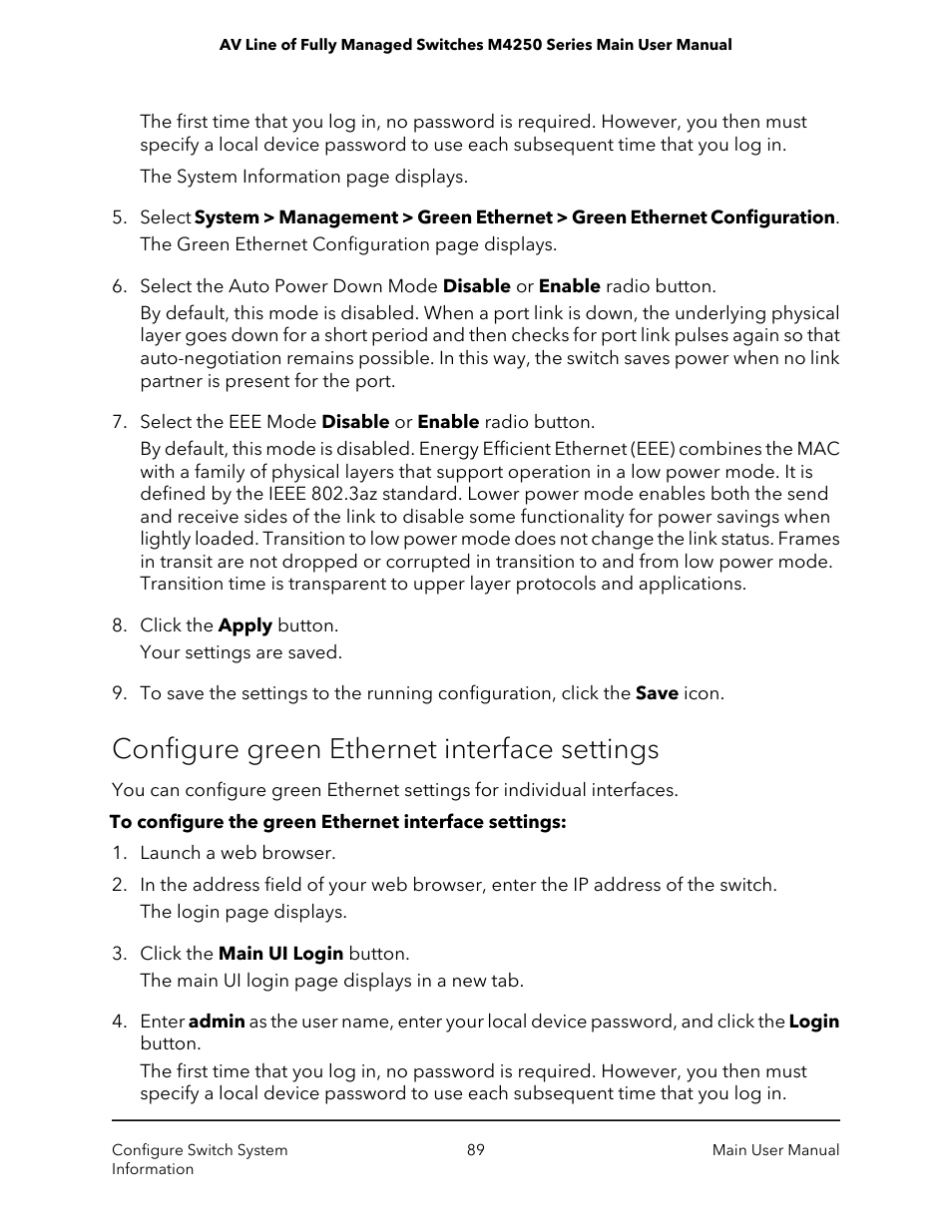 Configure green ethernet interface settings | NETGEAR AV Line M4250 GSM4210PX 8-Port Gigabit PoE+ Compliant Managed AV Switch with SFP (220W) User Manual | Page 89 / 826