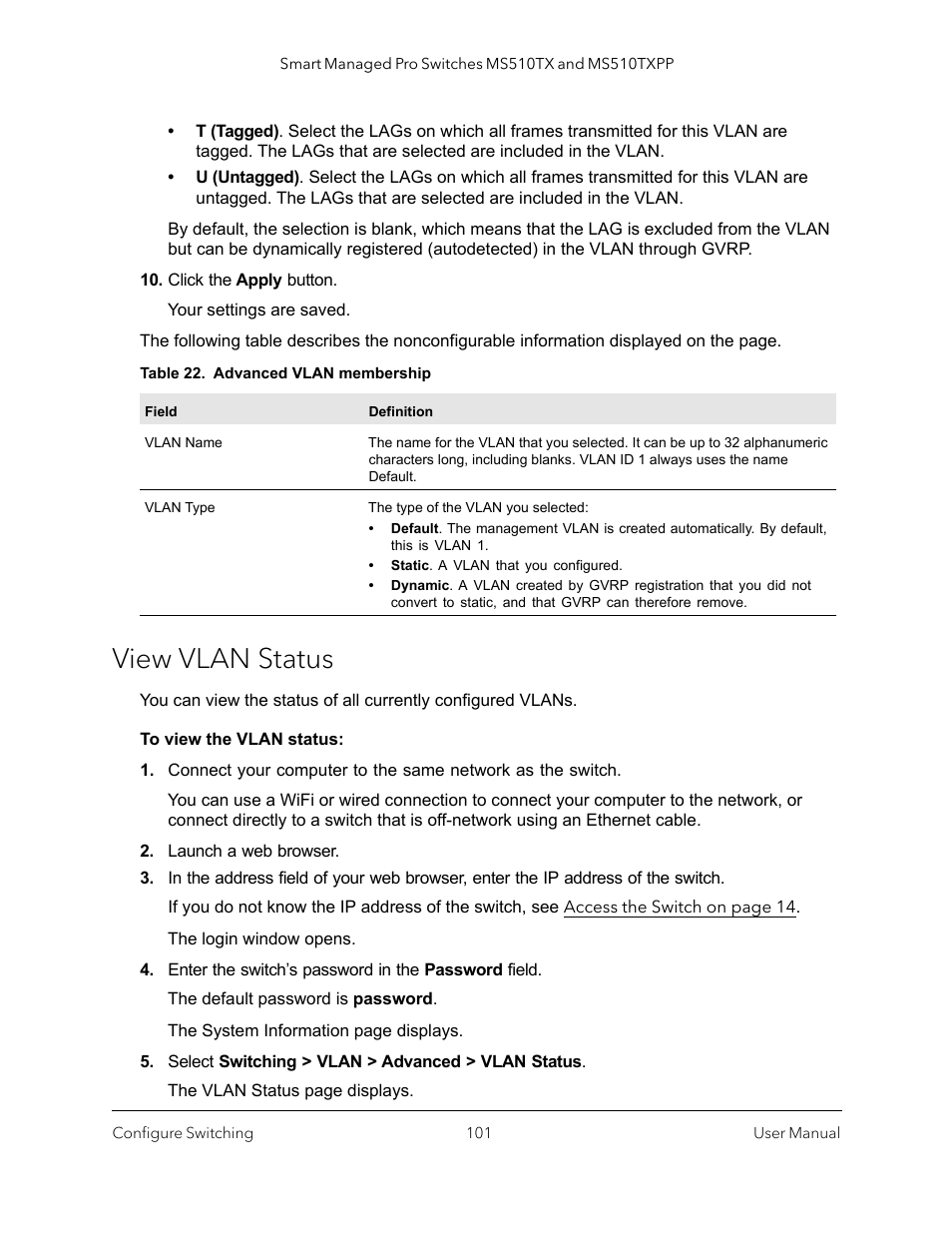 View vlan status | NETGEAR MS510TXPP 8 Port Gigabit PoE Managed Switch User Manual | Page 101 / 355