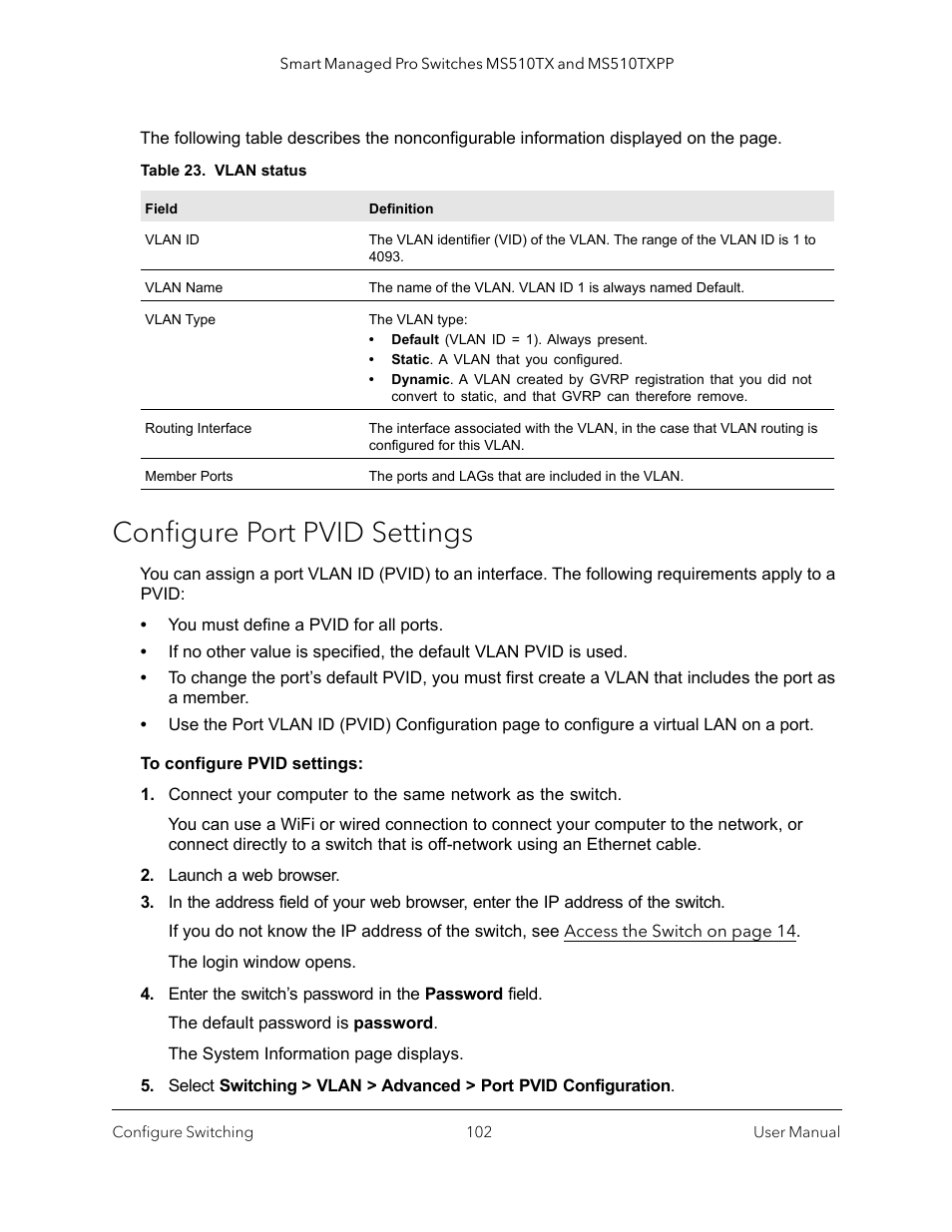 Configure port pvid settings | NETGEAR MS510TXPP 8 Port Gigabit PoE Managed Switch User Manual | Page 102 / 355