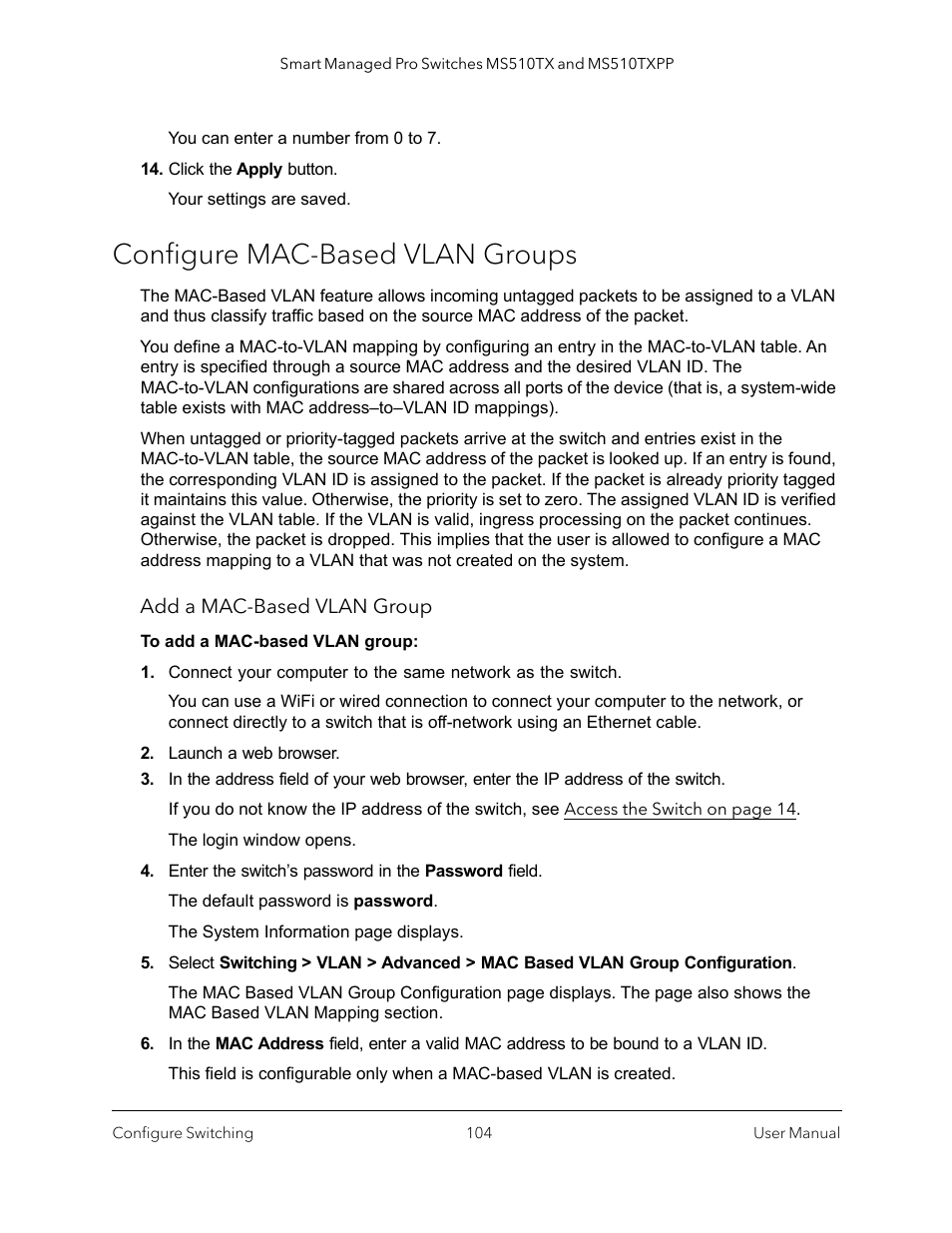 Configure mac-based vlan groups | NETGEAR MS510TXPP 8 Port Gigabit PoE Managed Switch User Manual | Page 104 / 355