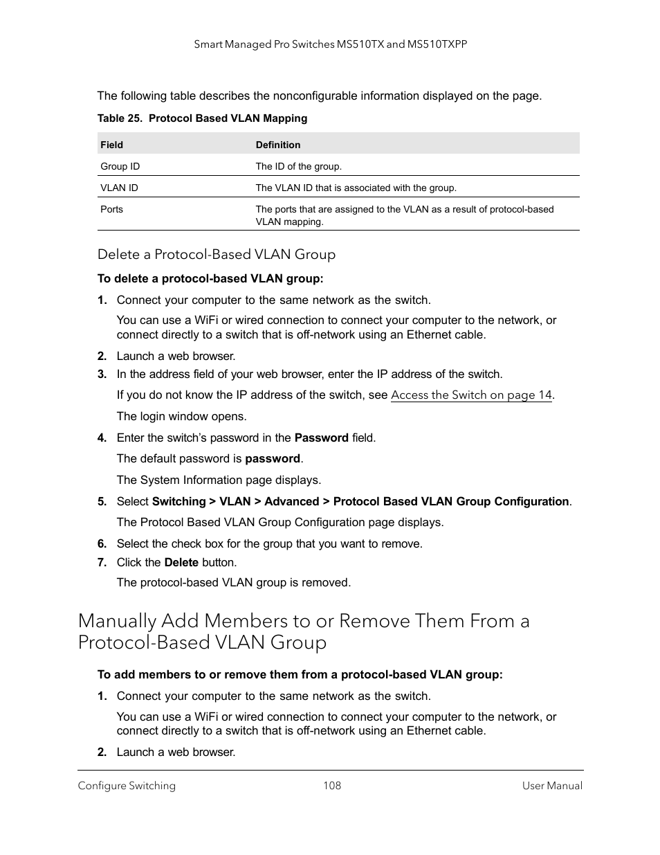 Manually add members to or remove them from a, Protocol-based vlan group | NETGEAR MS510TXPP 8 Port Gigabit PoE Managed Switch User Manual | Page 108 / 355