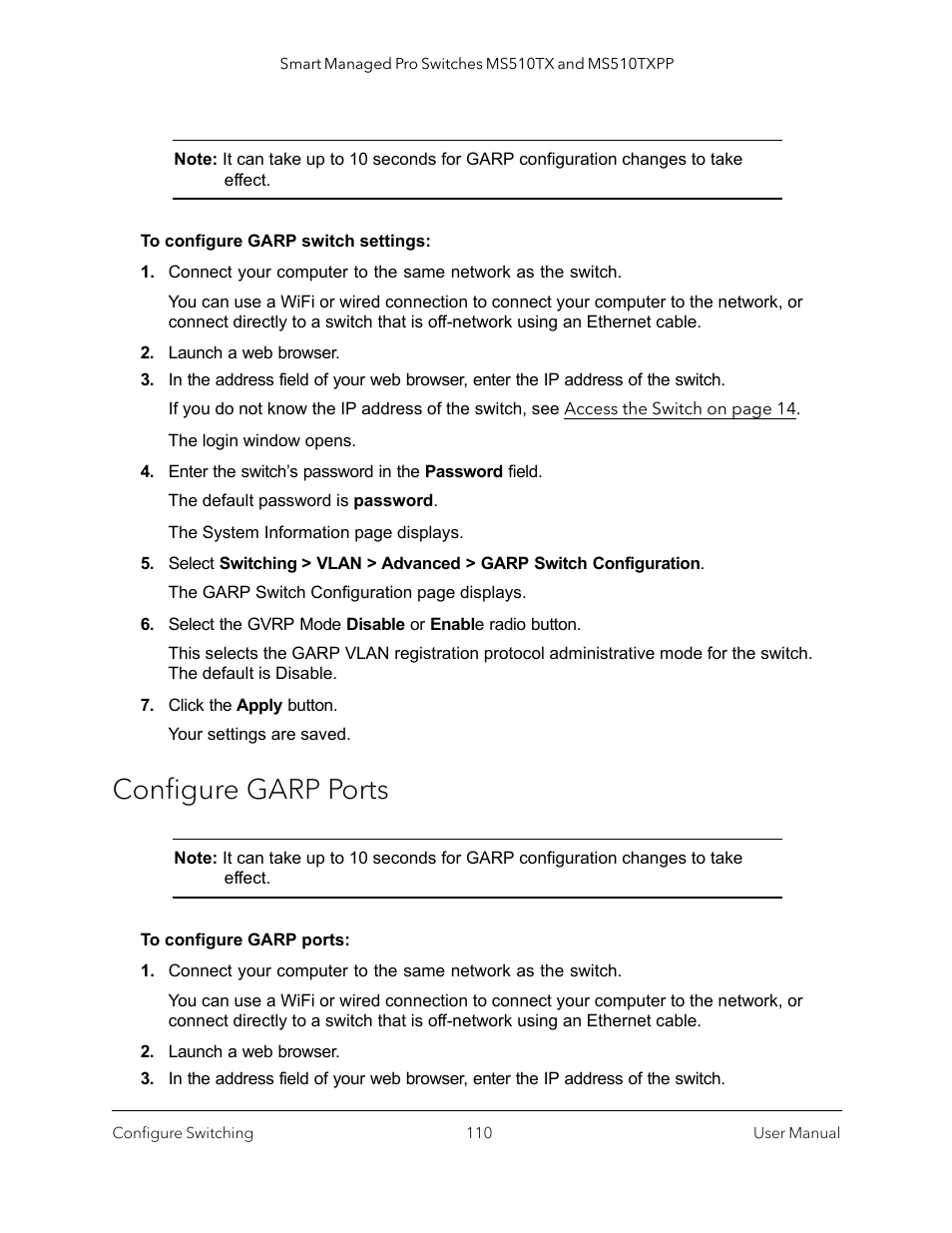 Configure garp ports | NETGEAR MS510TXPP 8 Port Gigabit PoE Managed Switch User Manual | Page 110 / 355