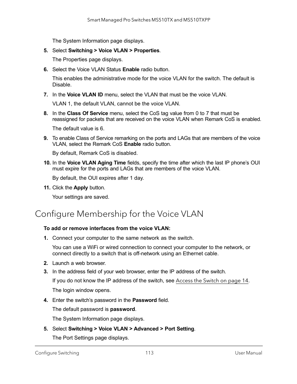 Configure membership for the voice vlan | NETGEAR MS510TXPP 8 Port Gigabit PoE Managed Switch User Manual | Page 113 / 355