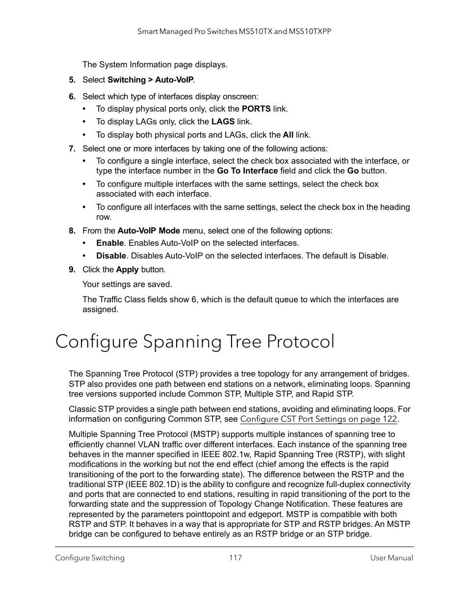 Configure spanning tree protocol | NETGEAR MS510TXPP 8 Port Gigabit PoE Managed Switch User Manual | Page 117 / 355