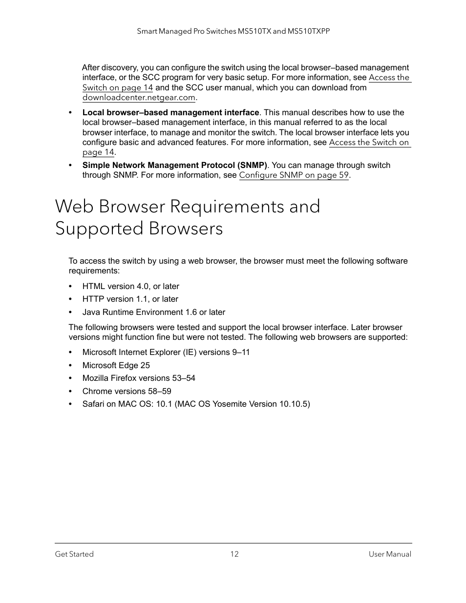 Web browser requirements and supported browsers | NETGEAR MS510TXPP 8 Port Gigabit PoE Managed Switch User Manual | Page 12 / 355