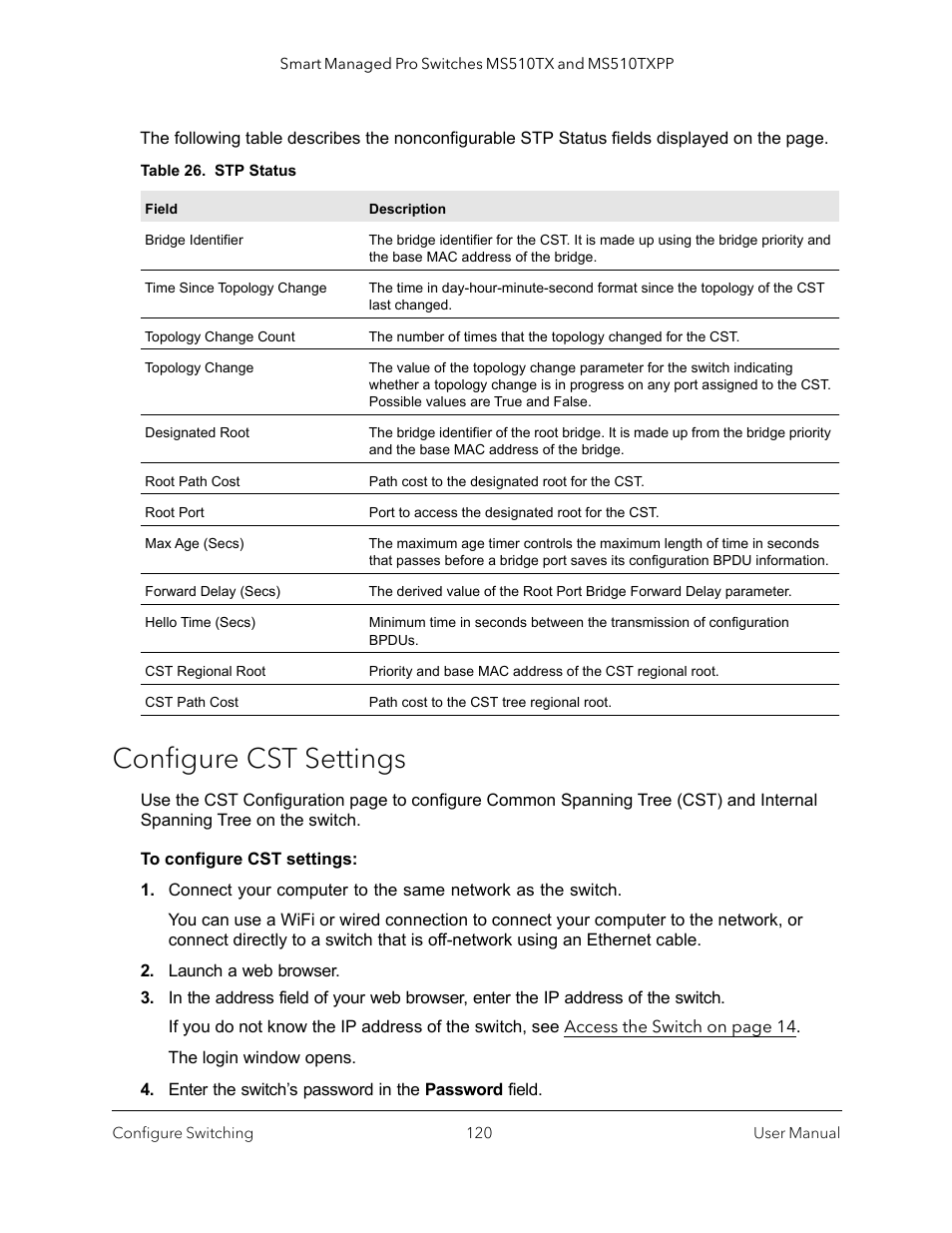 Configure cst settings | NETGEAR MS510TXPP 8 Port Gigabit PoE Managed Switch User Manual | Page 120 / 355