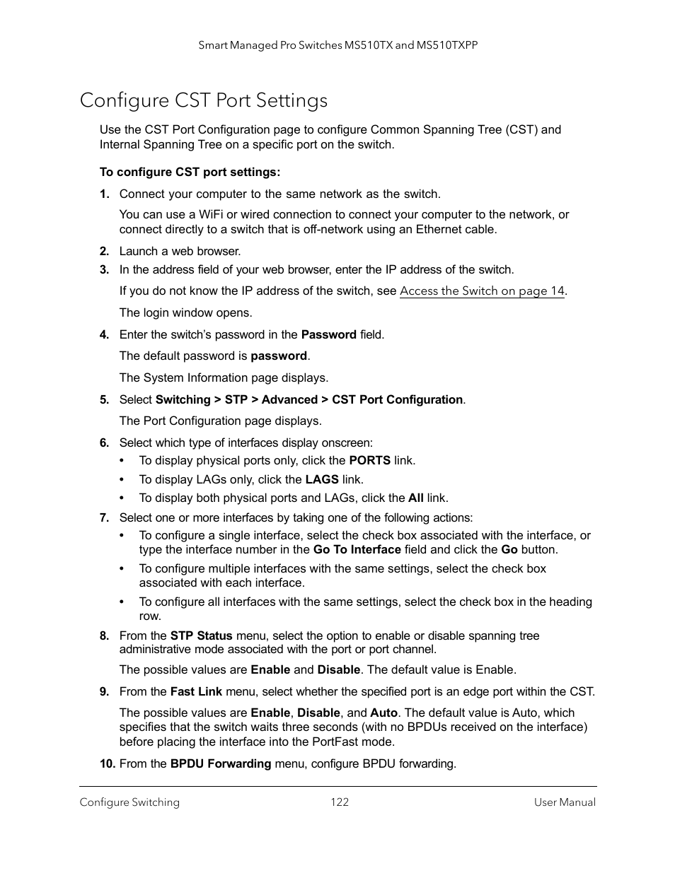 Configure cst port settings | NETGEAR MS510TXPP 8 Port Gigabit PoE Managed Switch User Manual | Page 122 / 355