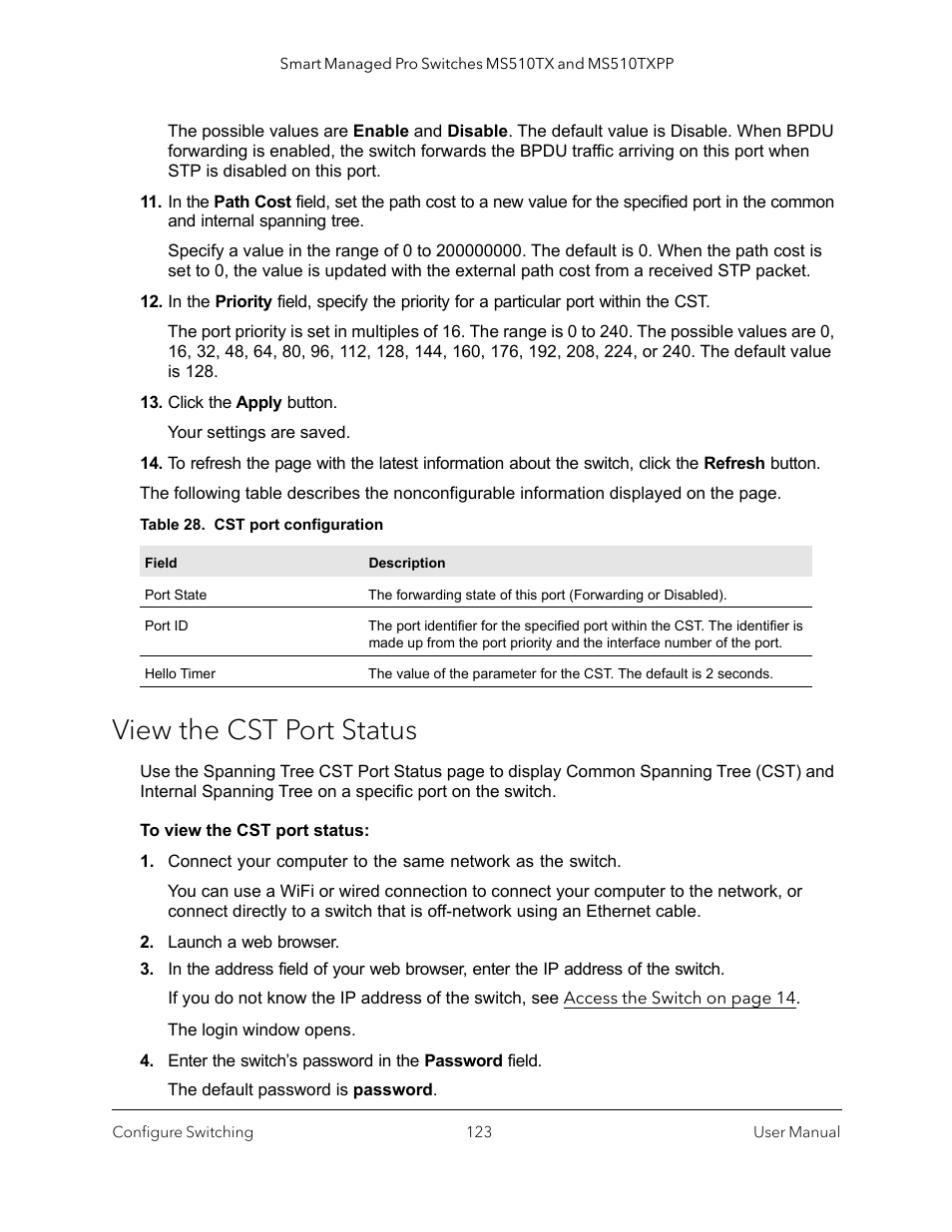 View the cst port status | NETGEAR MS510TXPP 8 Port Gigabit PoE Managed Switch User Manual | Page 123 / 355