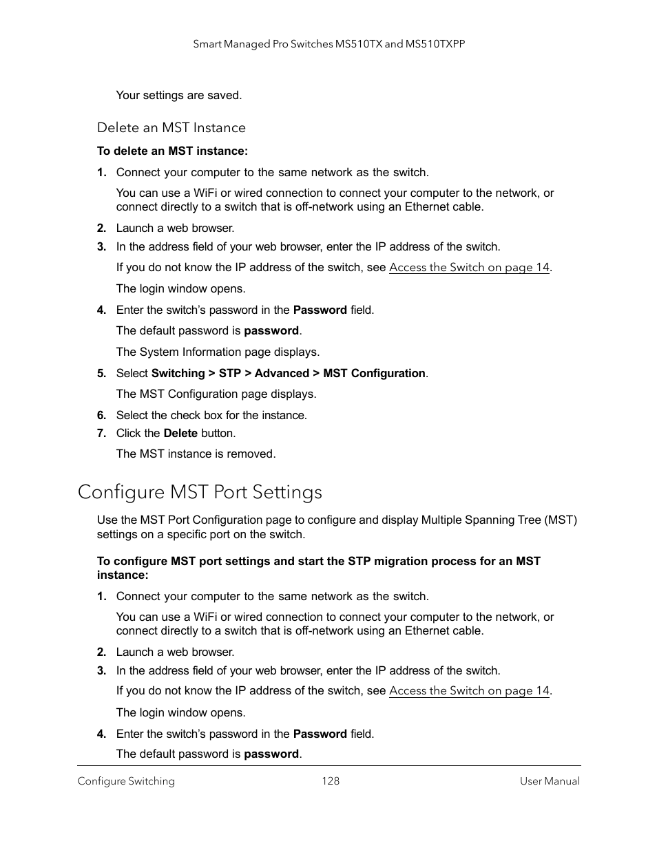 Configure mst port settings | NETGEAR MS510TXPP 8 Port Gigabit PoE Managed Switch User Manual | Page 128 / 355