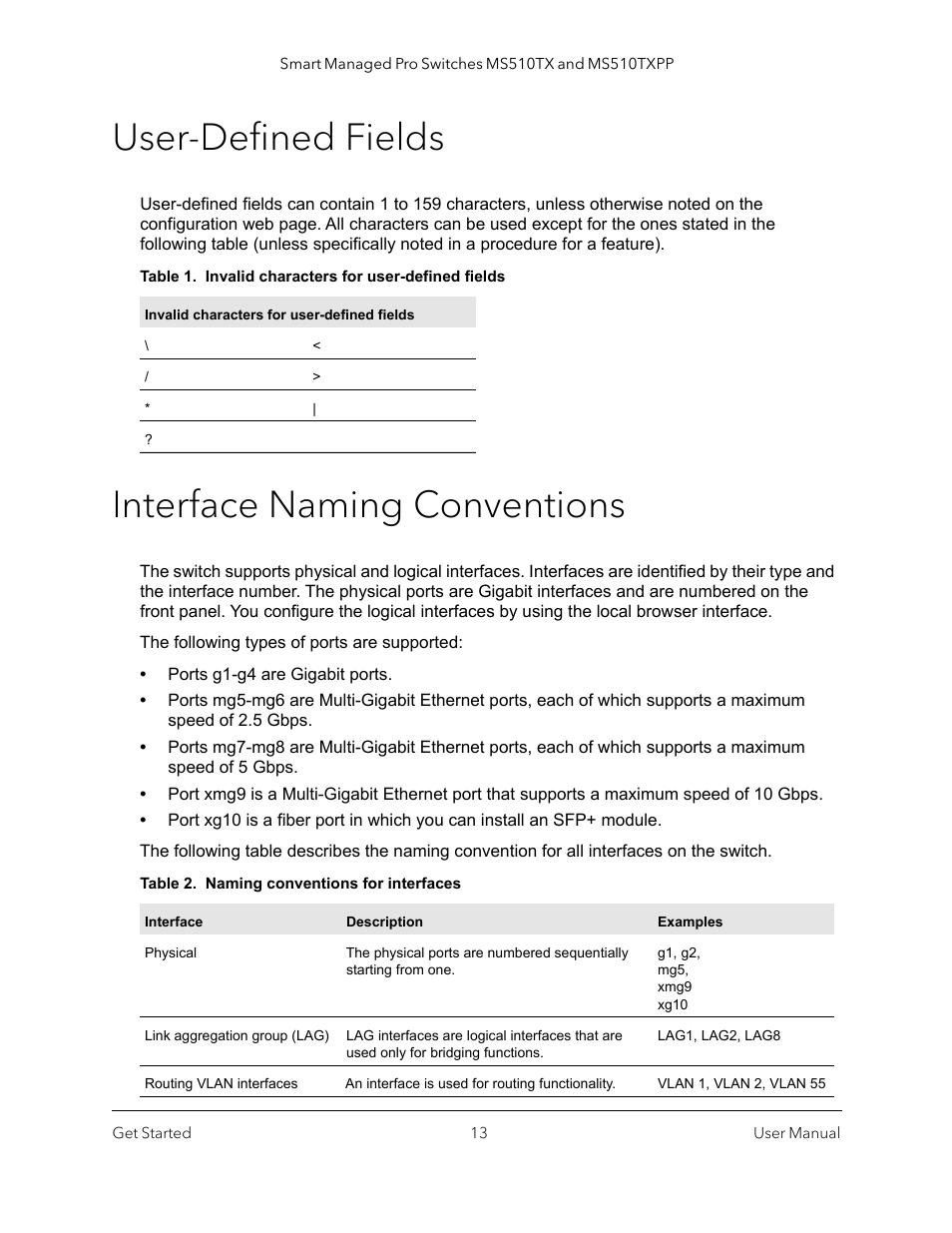 User-defined fields, Interface naming conventions, User-defined fields interface naming conventions | NETGEAR MS510TXPP 8 Port Gigabit PoE Managed Switch User Manual | Page 13 / 355