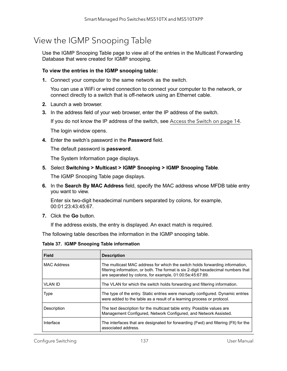 View the igmp snooping table | NETGEAR MS510TXPP 8 Port Gigabit PoE Managed Switch User Manual | Page 137 / 355