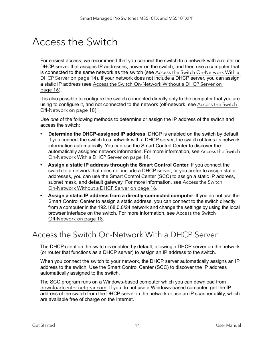 Access the switch, Access the switch on-network with a dhcp server, Access the | Access the switch on | NETGEAR MS510TXPP 8 Port Gigabit PoE Managed Switch User Manual | Page 14 / 355