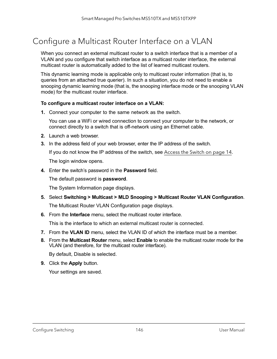 Configure a multicast router interface on a vlan | NETGEAR MS510TXPP 8 Port Gigabit PoE Managed Switch User Manual | Page 146 / 355