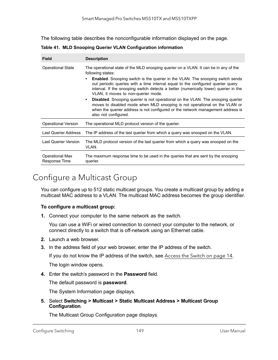 Configure a multicast group | NETGEAR MS510TXPP 8 Port Gigabit PoE Managed Switch User Manual | Page 149 / 355