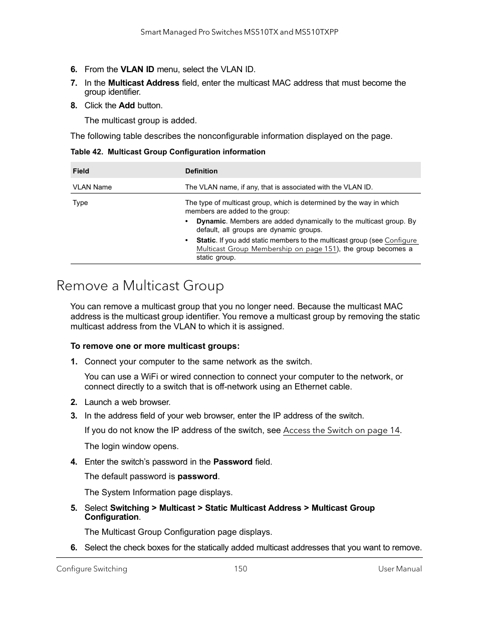 Remove a multicast group | NETGEAR MS510TXPP 8 Port Gigabit PoE Managed Switch User Manual | Page 150 / 355