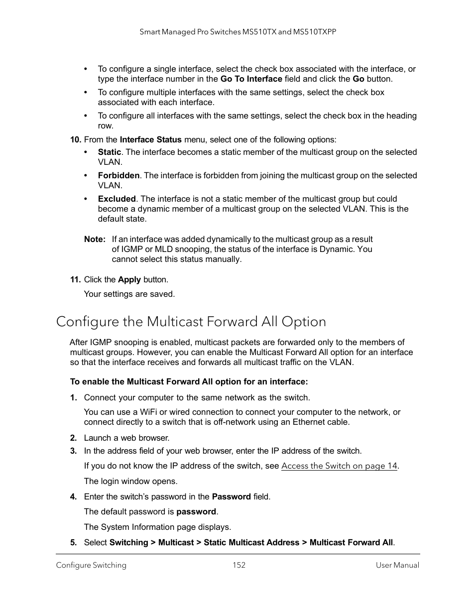 Configure the multicast forward all option | NETGEAR MS510TXPP 8 Port Gigabit PoE Managed Switch User Manual | Page 152 / 355