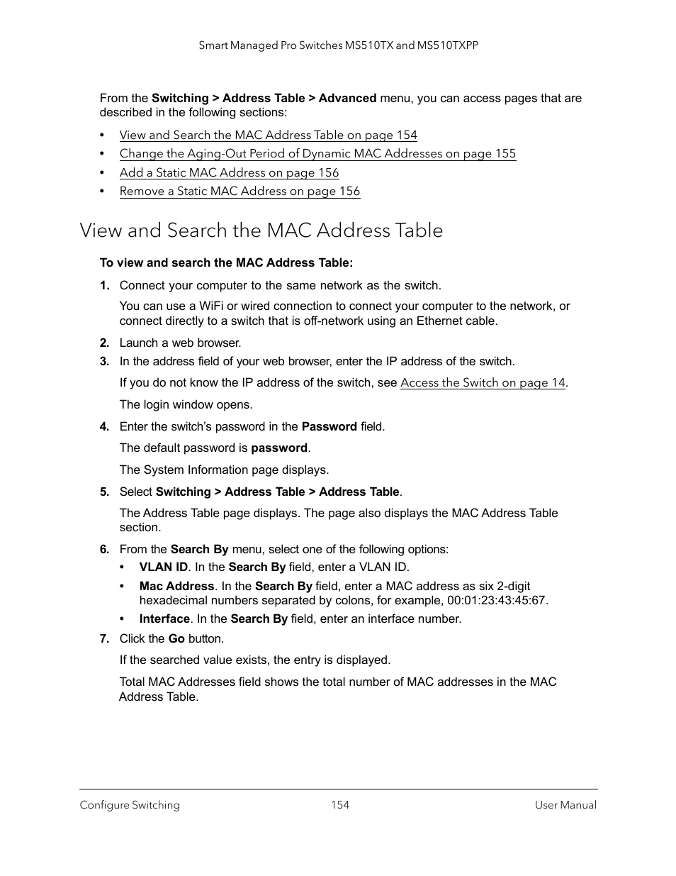 View and search the mac address table | NETGEAR MS510TXPP 8 Port Gigabit PoE Managed Switch User Manual | Page 154 / 355