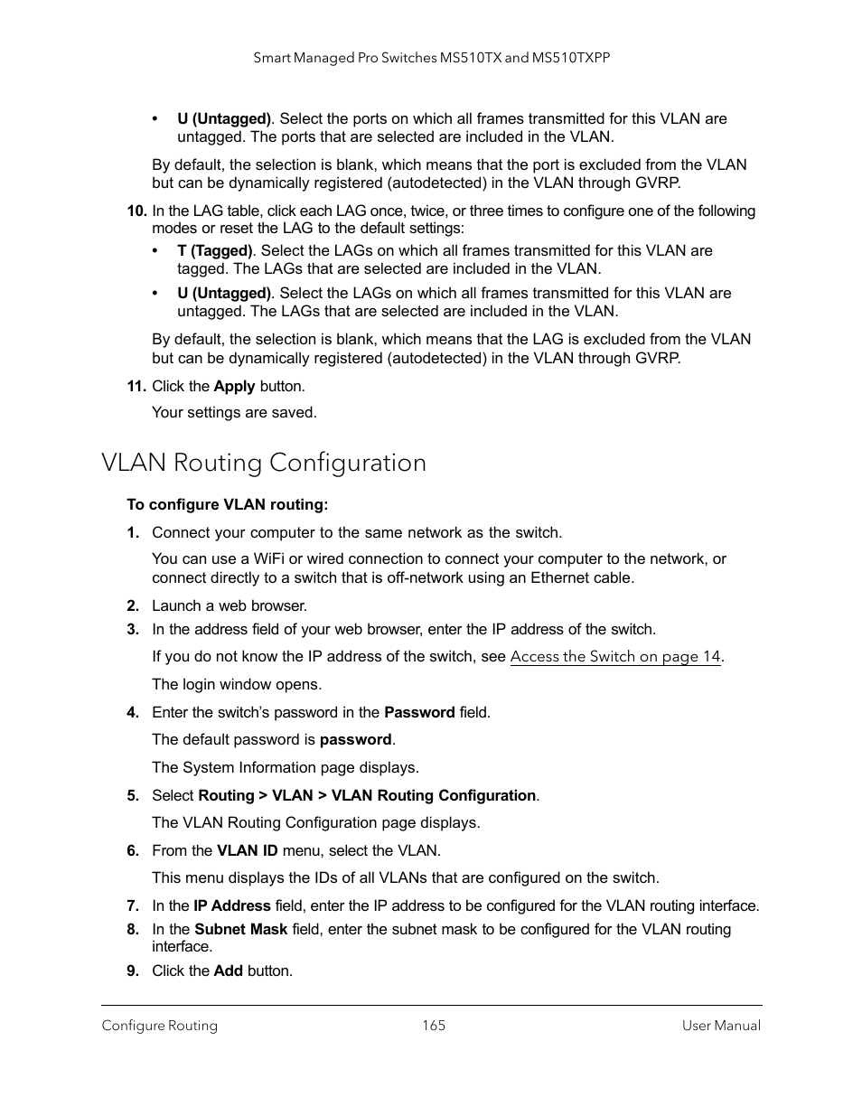 Vlan routing configuration | NETGEAR MS510TXPP 8 Port Gigabit PoE Managed Switch User Manual | Page 165 / 355