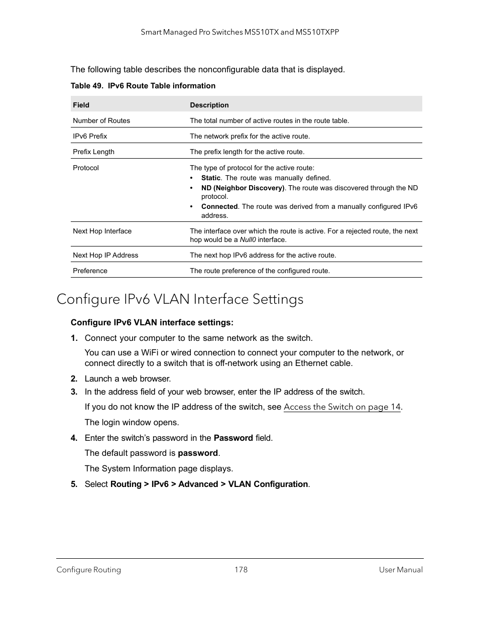 Configure ipv6 vlan interface settings | NETGEAR MS510TXPP 8 Port Gigabit PoE Managed Switch User Manual | Page 178 / 355