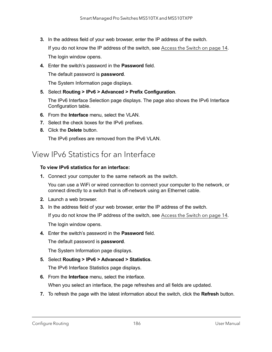 View ipv6 statistics for an interface | NETGEAR MS510TXPP 8 Port Gigabit PoE Managed Switch User Manual | Page 186 / 355