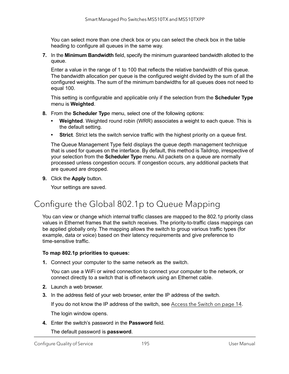 Configure the global 802.1p to queue mapping | NETGEAR MS510TXPP 8 Port Gigabit PoE Managed Switch User Manual | Page 195 / 355