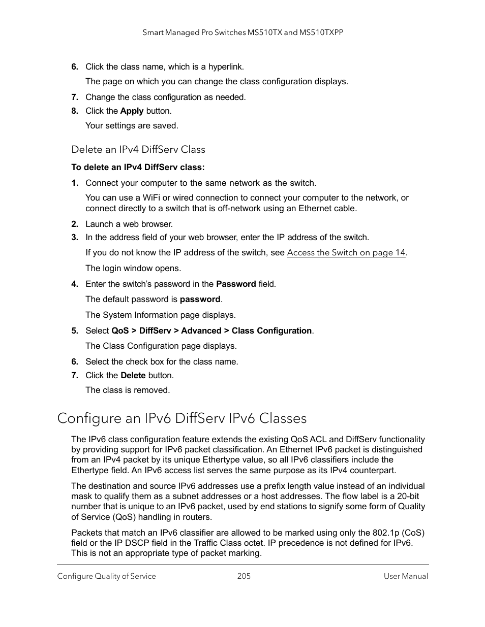 Configure an ipv6 diffserv ipv6 classes | NETGEAR MS510TXPP 8 Port Gigabit PoE Managed Switch User Manual | Page 205 / 355