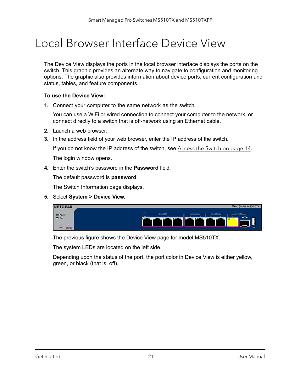 Local browser interface device view | NETGEAR MS510TXPP 8 Port Gigabit PoE Managed Switch User Manual | Page 21 / 355