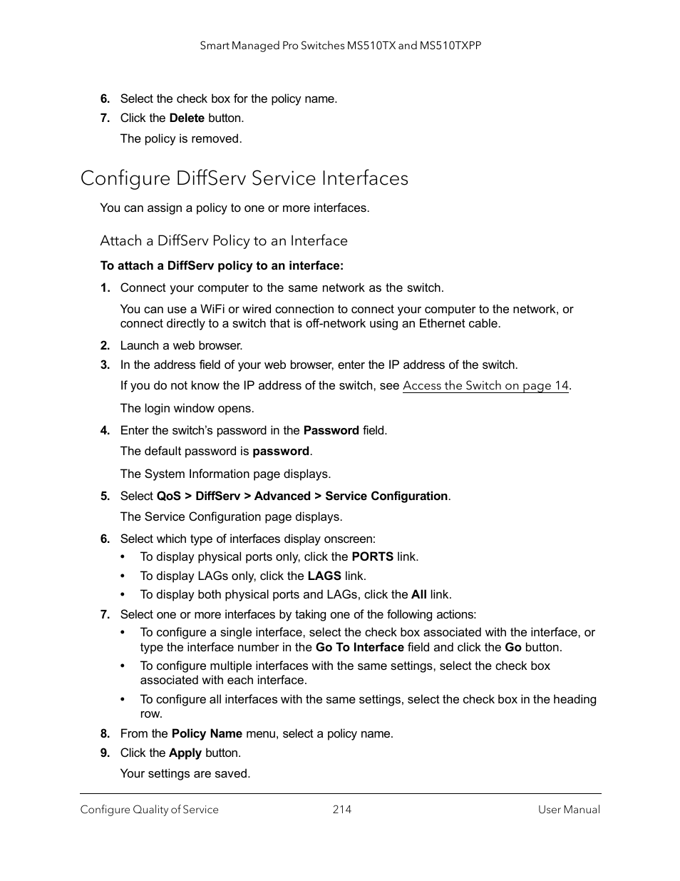 Configure diffserv service interfaces | NETGEAR MS510TXPP 8 Port Gigabit PoE Managed Switch User Manual | Page 214 / 355