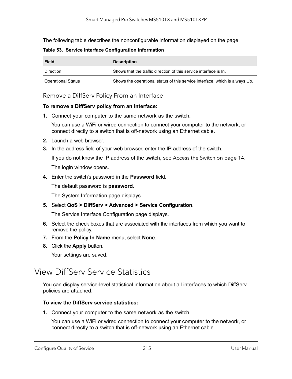 View diffserv service statistics | NETGEAR MS510TXPP 8 Port Gigabit PoE Managed Switch User Manual | Page 215 / 355