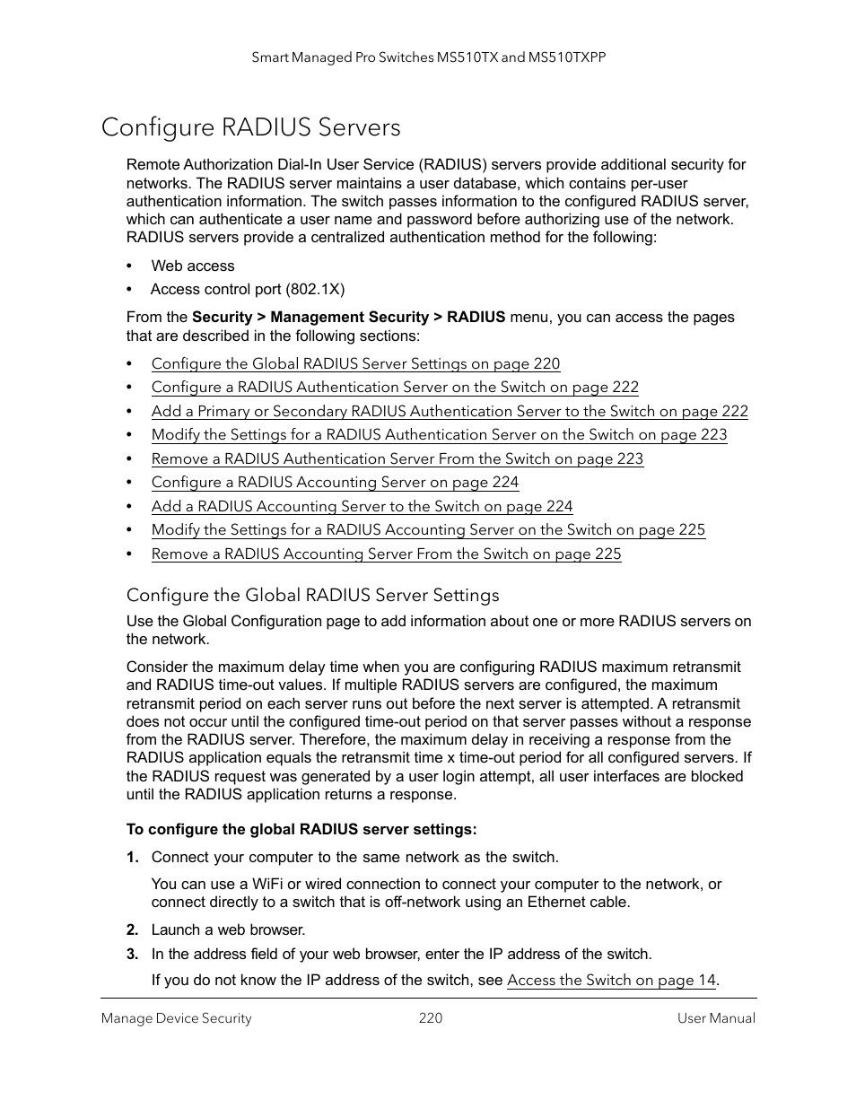 Configure radius servers | NETGEAR MS510TXPP 8 Port Gigabit PoE Managed Switch User Manual | Page 220 / 355