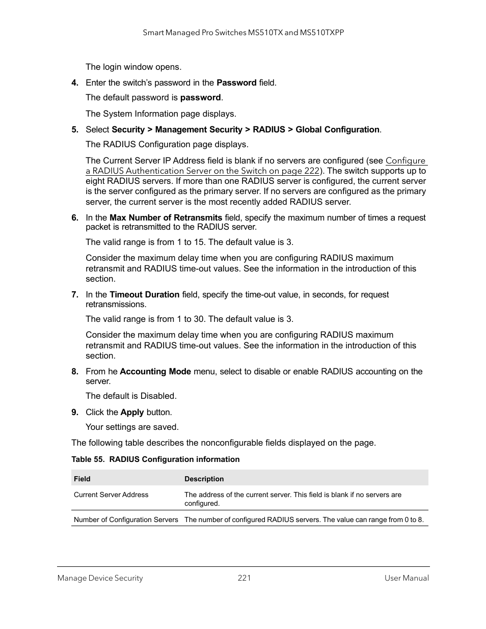 NETGEAR MS510TXPP 8 Port Gigabit PoE Managed Switch User Manual | Page 221 / 355