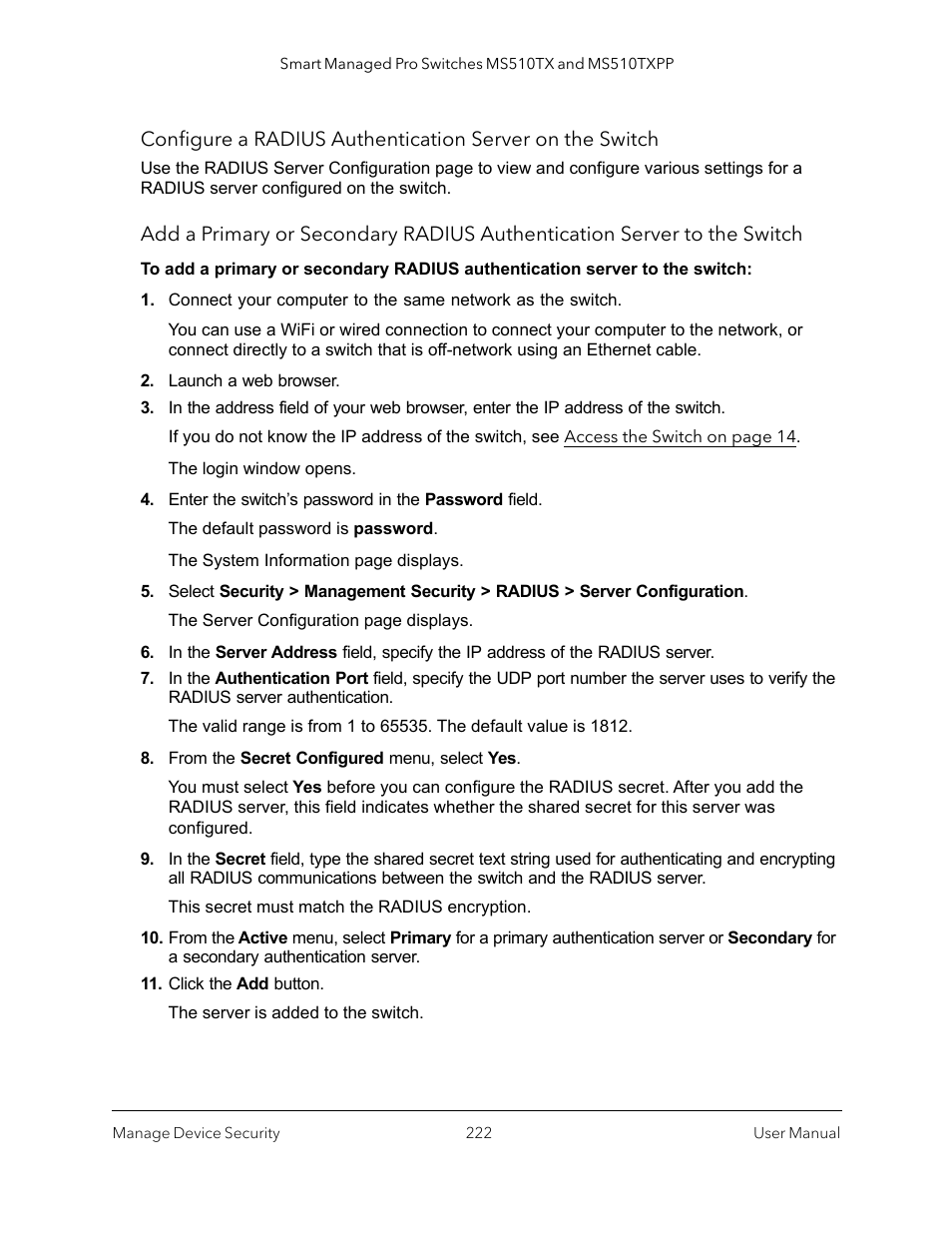 Configure | NETGEAR MS510TXPP 8 Port Gigabit PoE Managed Switch User Manual | Page 222 / 355